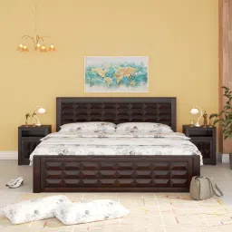 woodenmood Diamond Box and Drawers Storage Queen Bed in Walnut Finish image 2