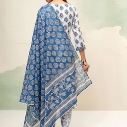 Vishudh Women Floral Printed Regular Pure Cotton Kurta with Trousers & With Dupatta image 5