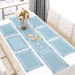 HOKIPO 6 Pieces Textured & Colourblocked PVC Washable Placemats With 1 Runner-picture-12