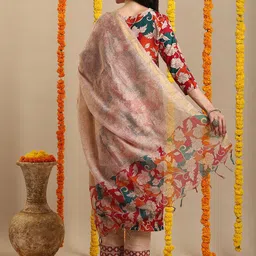 Anni Designer Floral Printed V-Neck Straight Kurta with Trousers and Dupatta image 5