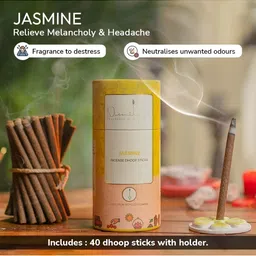 Nirmalaya 40-Pcs Brown & Yellow 100% Organic Jasmine Dhoop Sticks With Holder For Pooja image 4