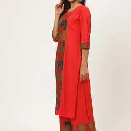 Kurti's by Menka Women Red & Navy Blue Printed Kurta with Palazzos image 5