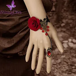 shining diva fashion Fabric Collection Charm Bracelet for Women (Red)(9121b) image 3