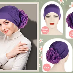 beauty yfjh Muslim Women Flower Elastic Turban Beanie Head Scarf wrap Chemo Cap Hat for Cancer Patient (Black) image 3