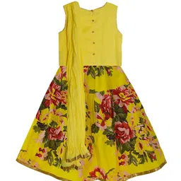 A.T.U.N. Girls Yellow & Green Cotton Ready to Wear Lehenga & Blouse With Dupatta image 2