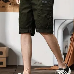 pitzz Solid Men Dark Green Cargo Shorts image 4