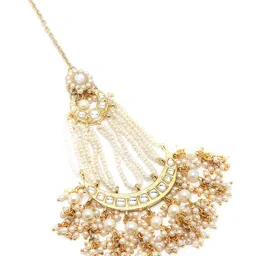 KARATCART Gold-Plated & White Kundan Studded & Beaded Jhumar Passa image 2