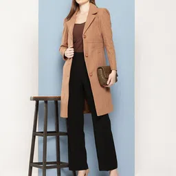 chemistry Woollen Tweed Solid Coat For Women-picture-13