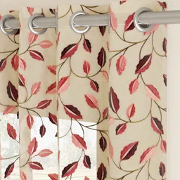 Maroon Floral Polyester 7 Ft Sheer Eyelet Door Curtain by GM Fabrics image 3