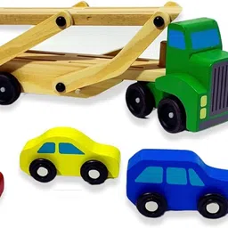 rainbowstore Wooden Truck and Cars Toy (1 Truck, 4 Cars) image 2
