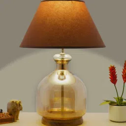 kapoor lampshades Hector White Cotton Fabric Shade Night Lamp With Metal & Glass Base image 1