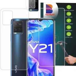DESIBUZZ Front and Back Tempered Glass for Vivo Y21, Vivo Y21T, Vivo Y21A/ Y21e, {Flexible}, Vivo Y21/Y21T Camera Lens Protector-image-92