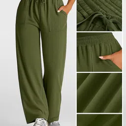 q-rious Women Solid Olive Track Pants image 2