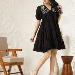 vrvastra Women Empire Waist Black Knee Length Dress-picture-14