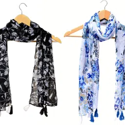 Floral Print Chiffon Women Multicolor Scarf, Fancy Scarf, Stole-image-96
