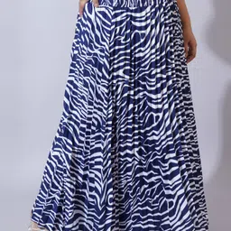 u&f beyond Women Printed Flared Blue Skirt image 3