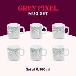 larah by borosil Larah by BOROSIL6 Pcs White & Black Printed Opalware Glossy Mugs - 180 ML Each image 4