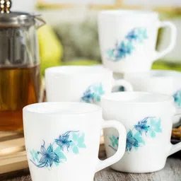 Cello White And Blue Set Of 6 Dishwasher And Microwave Safe Opalware Mugs 180ml Each-picture-27
