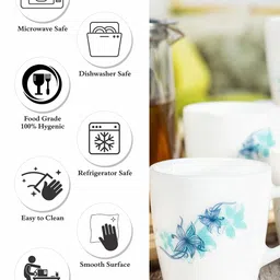 Cello White And Blue Set Of 6 Dishwasher And Microwave Safe Opalware Mugs 180ml Each image 3