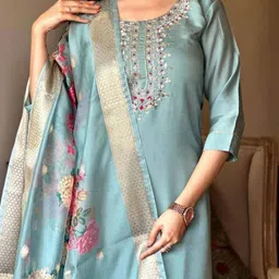 rozri JA ENTERPRISE99 Embroidered Anarkali Kurta, Bottom & Dupatta Set Embroidered Anarkali Kurta, Bottom & Dupatta Set image 4