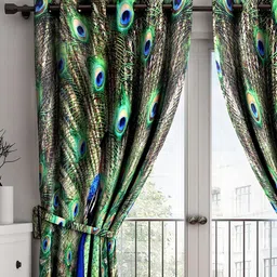 home sizzler Blue Abstract Polyester 7 Ft Semisheer Eyelet Door Curtains (Set of 2) image 2