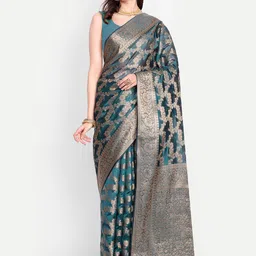AKSH FASHION Ethnic Motifs Woven Design Zari Organza Saree image 1