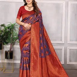 vj fashion Ethnic Motifs Zari Banarasi Saree-image-2