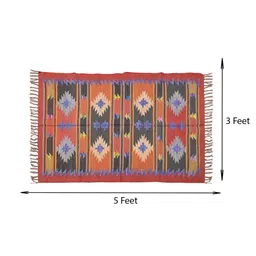 baithak krafts Red Wool & Jute Geometric 60 x 36 Inches Hand Woven Dhurries image 3