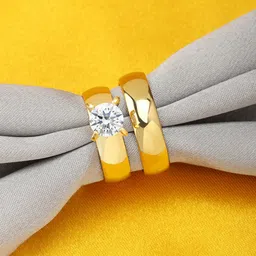 Peora Unisex Set Of 2 18K Gold-Plated Solitaire Wedding Anniversary Couple Rings-picture-40