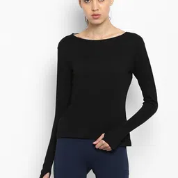 ap'pulse Women Solid Round Neck Pure Cotton Black T-Shirt image 1