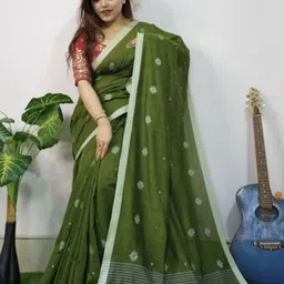 suman collection Floral Print, Woven Daily Wear Khadi Saree image 2