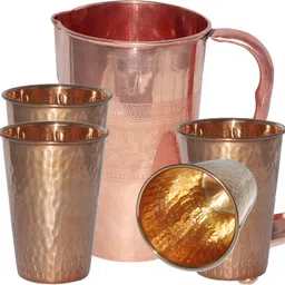 prisha india craft Pure Copper Picture With 4 Tumblers Best Quality For Ayurveda Healing Jug Glass Set-picture-16