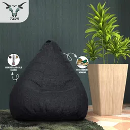 txor XL ORGANIX Collection, Organic Jute Fabric Black Color, Classic Teardrop Bean Bag With Bean Filling image 2