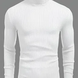 garimaknitwear Men Self Design High Neck White Sweater image 3