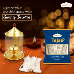 shubhkart Nitya Akhand Jyot Aaradhya Diya with Borosilicate Glass 5 inch & Tejas Samai Diya bati Medium - Combo Brass (Pack of 2) Table Diya image 2