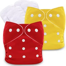 comfowear Washable And Re-usable Cloth Diapers,Adjustable Size (Red,Yellow) With 4 White Insert-picture-28