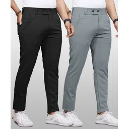vebnor Pack of 2 Men Regular Fit Black, Grey Lycra Blend Trousers image 5