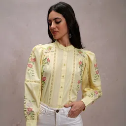 Women Regular Fit Embroidered Mandarin Collar Casual Shirt-image-90