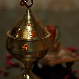 shri anand Brass Akhand Deepak OM Swastik Designer Diya with Design Cap!!Top OM Design 16cm Brass Table Diya image 3