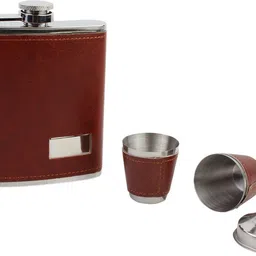 hokipo 7 Oz/207 ml Hip Flask , 2 Shot Glasses and Funnel (Brown) Stainless Steel Hip Flask image 5