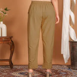 harsukhi Women Regular Fit Beige Pure Cotton Trousers image 3