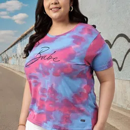 juneberry Plus Size Women Printed Round Neck Pure Cotton Purple T-Shirt image 1
