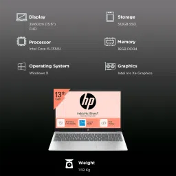 HP 15-fd0492TU Intel Core i5 13th Gen Thin & Light Laptop (16GB, 512GB SSD, Windows 11 Home, 15.6 inch Full HD Display, MS Office 2021, Natural Silver, 1.59 KG) image 2