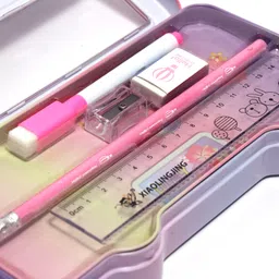 villy Double Compartment Bus with Sharpener, Stationary Pencil Case Art Metal Pencil Box image 5