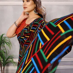 anand sarees Striped, Printed Bollywood Georgette Saree image 5