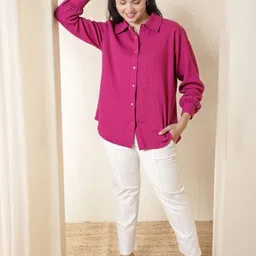 maykr Women NA Fit Solid Spread Collar Casual Shirt image 4