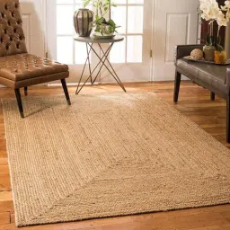 Beige Solid Jute 4 ft x 6 ft Hand Woven Carpet by HabereIndia-image-58