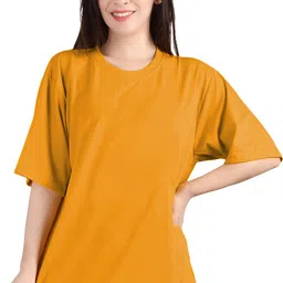 leotude Women Solid Round Neck Cotton Blend Yellow T-Shirt-picture-27