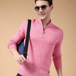the indian garage co. Men Solid High Neck Pink Sweater-picture-19