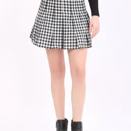 ana Women Checkered Pleated White, Black Skirt-picture-26